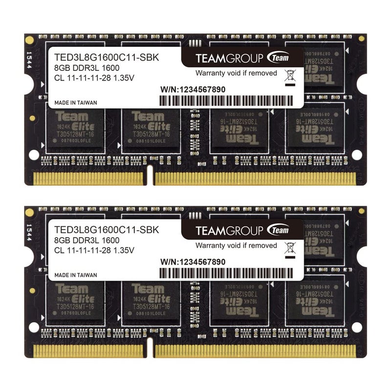 TEAMGROUP Elite DDR3L 16GB Kit (2 x 8GB) 1600MHz PC3-12800 CL11 Unbuffered Non-ECC 1.35V SODIMM 204-Pin Laptop Notebook PC Computer Memory Module Ram Upgrade - TED3L16G1600C11DC-S01 - Image 1